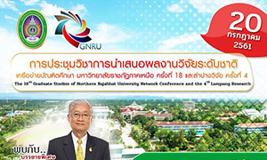 การประชุมวิชาการนำเสนอผลงานวิจัยระดับชาติ เครือข่ายบัณฑิตศึกษา มหาวิทยาลัยราชภัฏภาคเหนือ ครั้งที่ 18 และลำปางวิจัย ครั้งที่ 4