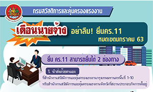 กสร. เตือนนายจ้าง อย่าลืมยื่นคร.11 หมดเขตมกราคม 63