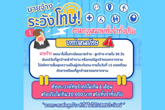 ประกันสังคม เข้ม นายจ้าง แจ้งเข้า - ออกลูกจ้าง ล่าช้า ระวังโทษ ! ตามกฎหมายทั้งจำทั้งปรับ
