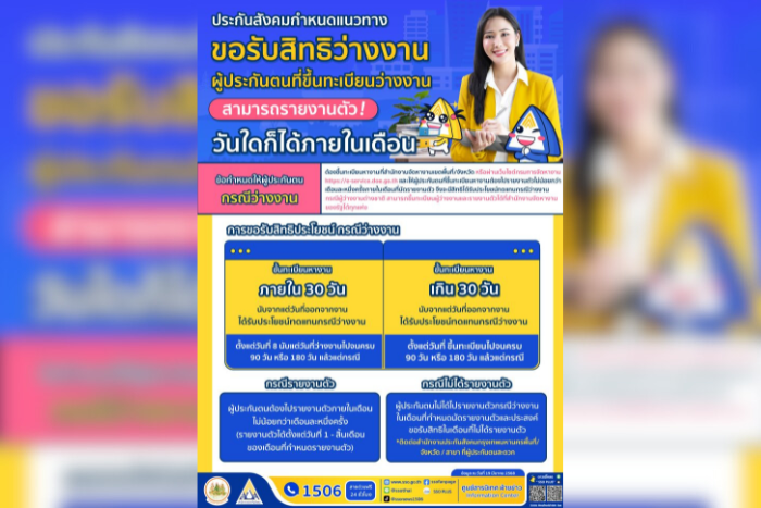 ประกันสังคม ย้ำ! ผู้ประกันตนสามารถขอรับสิทธิประโยชน์ว่างงาน จะได้รับเงินว่างงานในการรายงานตัวผู้ว่างงาน “วันใดก็ได้ภายในเดือนนั้น”
