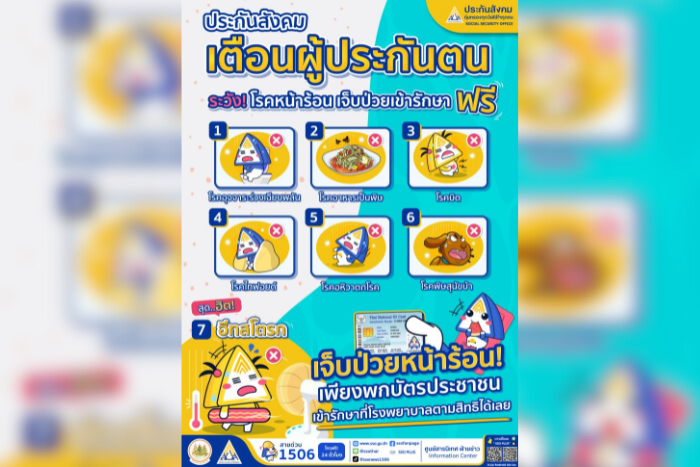 ประกันสังคม เตือนผู้ประกันตนควรระวัง ! ภัยโรคหน้าร้อน เจ็บป่วยใช้สิทธิประกันสังคมได้ทันที ไม่เสียค่าใช้จ่ายใดๆ ทั้งสิ้น
