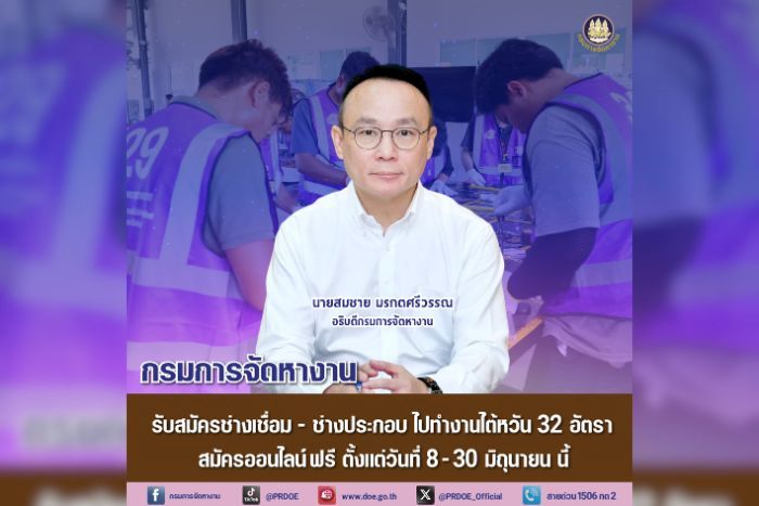 กรมการจัดหางาน เปิดรับช่างเชื่อม-ช่างประกอบ โกอินเตอร์ไต้หวัน รายได้รวมกว่า 4 หมื่นต่อเดือน สมัครฟรี 8 - 30 มิ.ย. นี้!